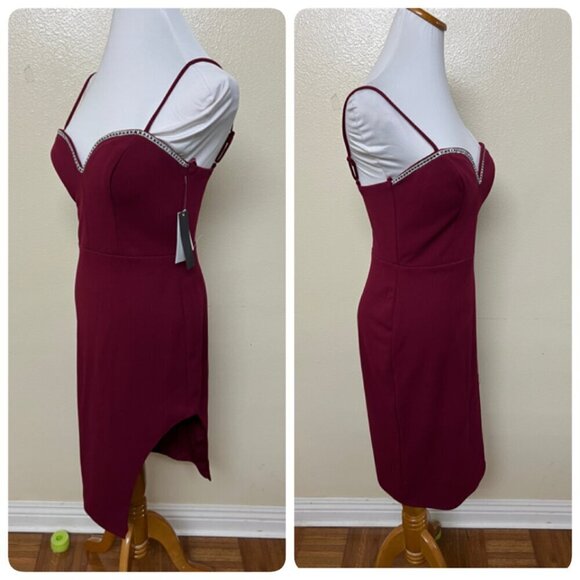City Studio Junior's Rhinestone-Trim Bodycon Dress Sz 5/6 in Red Burgundy - Picture 3 of 12